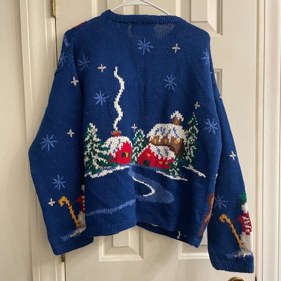 Vintage Signatures by Northern Isles Blue Santa Snowman Ugly Christmas Cardigan - Picture 4 of 11